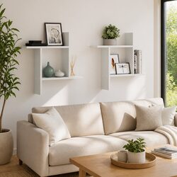 2 pc White Wall Shelves 50x12x50 cm Floating Storage