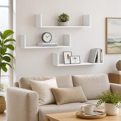 3-Piece Floating Wall Shelves in White, 80x18x18 cm