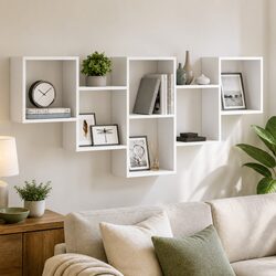 Wall-Mounted Floating Shelf in White Engineered Wood