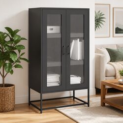 Black Steel Highboard Storage Cabinet for Dining Rooms