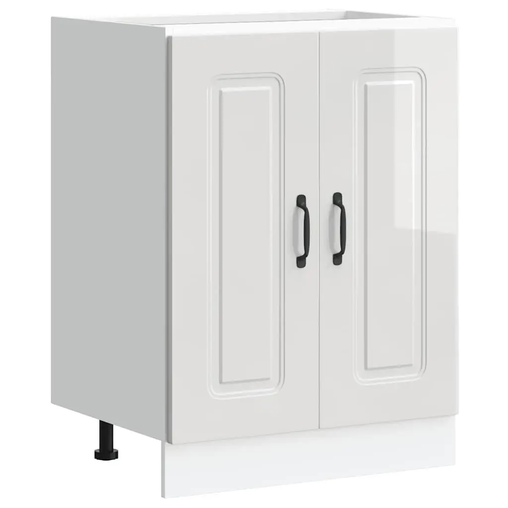 White Engineered Wood Sink Base Cabinet for Kitchen Storage with Concealing Doors 60x46x81.5cm