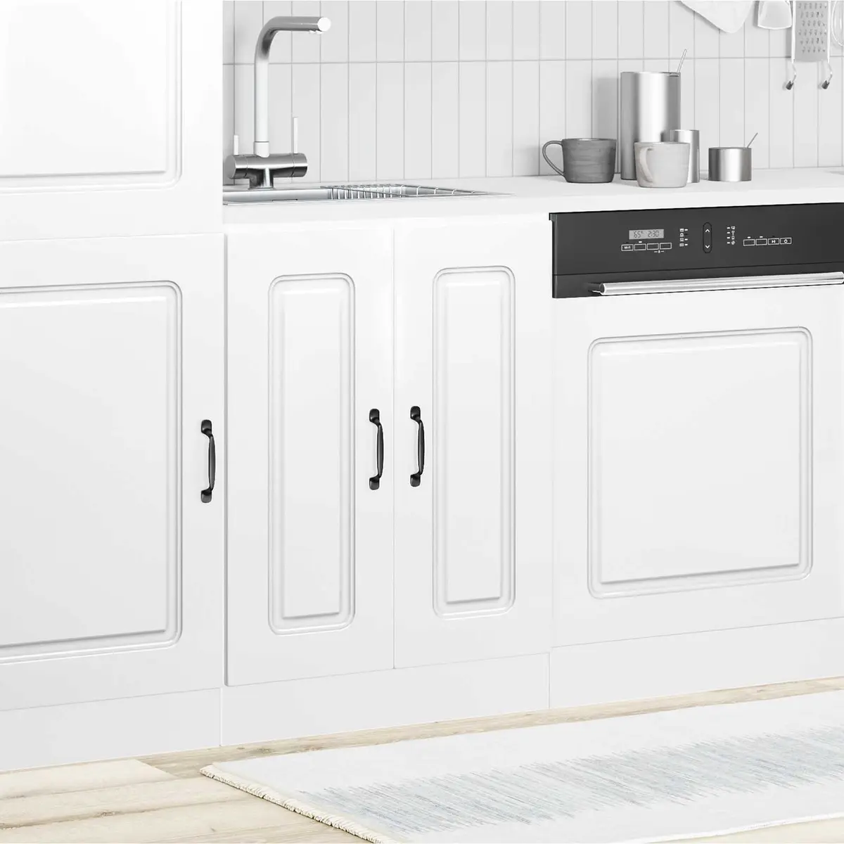 White Engineered Wood Sink Base Cabinet for Kitchen Storage with Concealing Doors 60x46x81.5cm