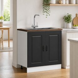 Engineered Wood Sink Base Cabinet - 80cm Black