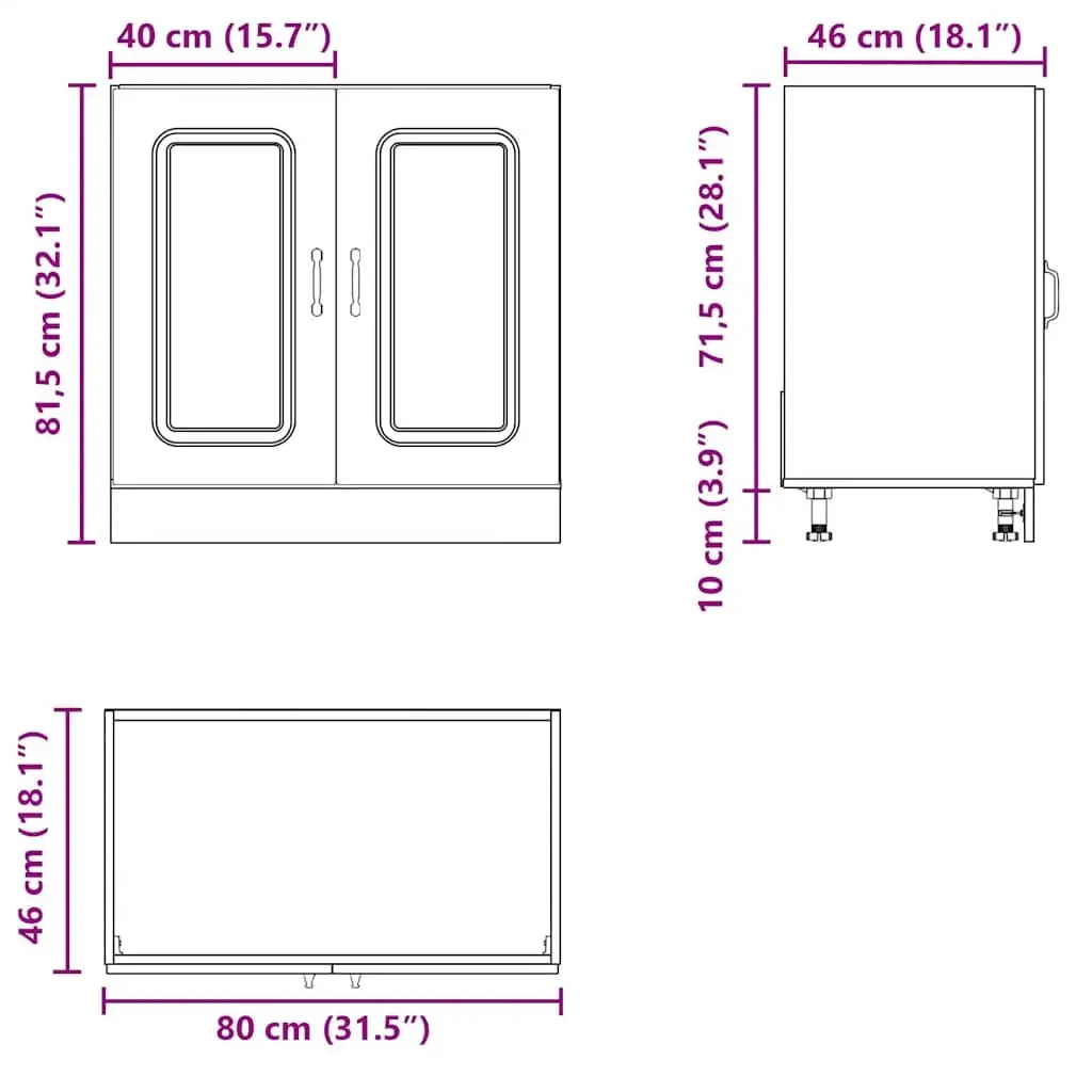Kitchen Storage Unit Engineered Wood High Gloss White Sink Base Cabinet 80cm Wide 46cm Deep 81.5cm High