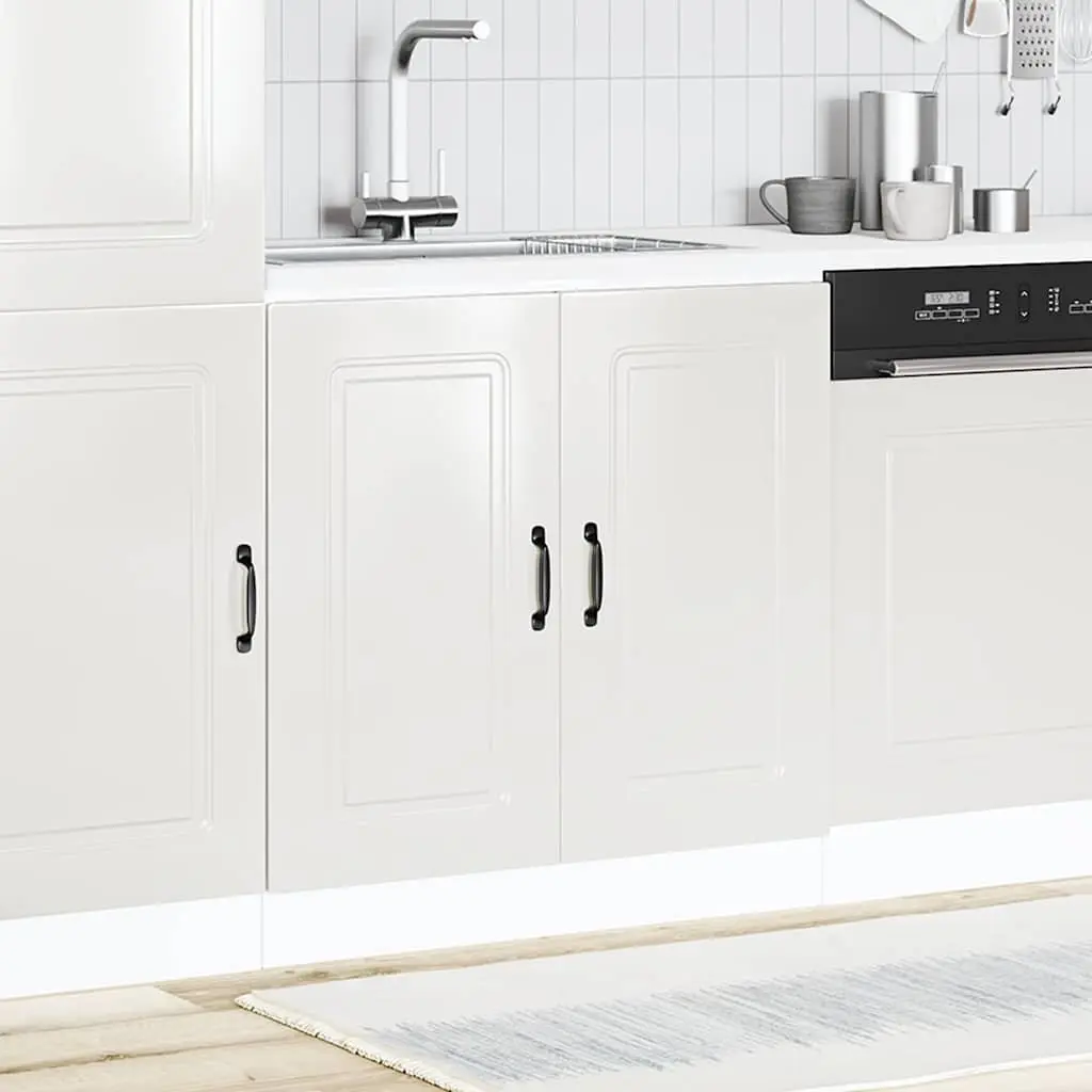 Kitchen Storage Unit Engineered Wood High Gloss White Sink Base Cabinet 80cm Wide 46cm Deep 81.5cm High