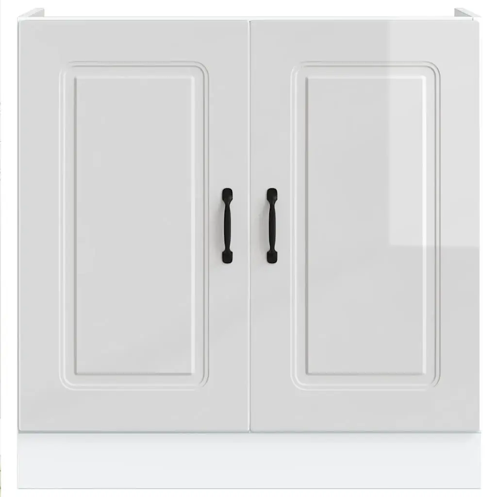Kitchen Storage Unit Engineered Wood High Gloss White Sink Base Cabinet 80cm Wide 46cm Deep 81.5cm High