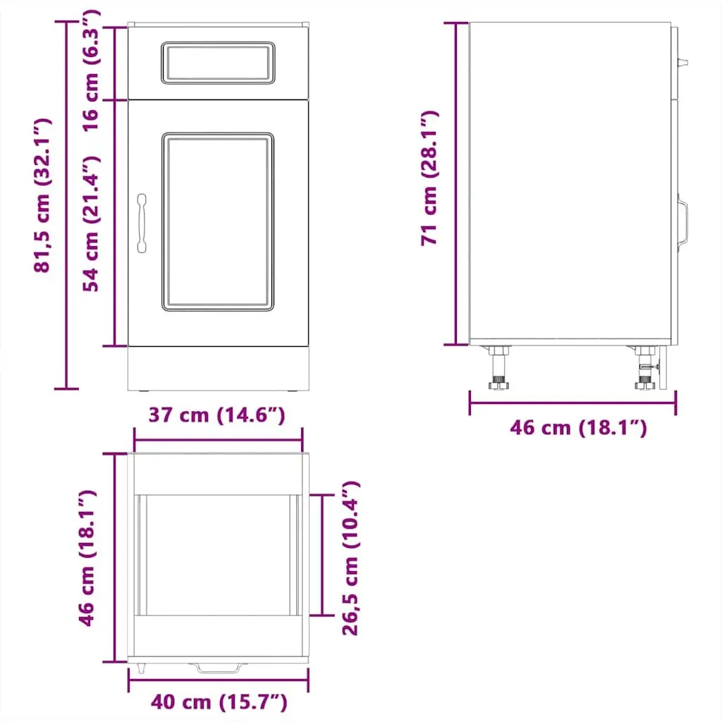 Kitchen Base Cabinet Adjustable Feet White Engineered Wood Storage Unit