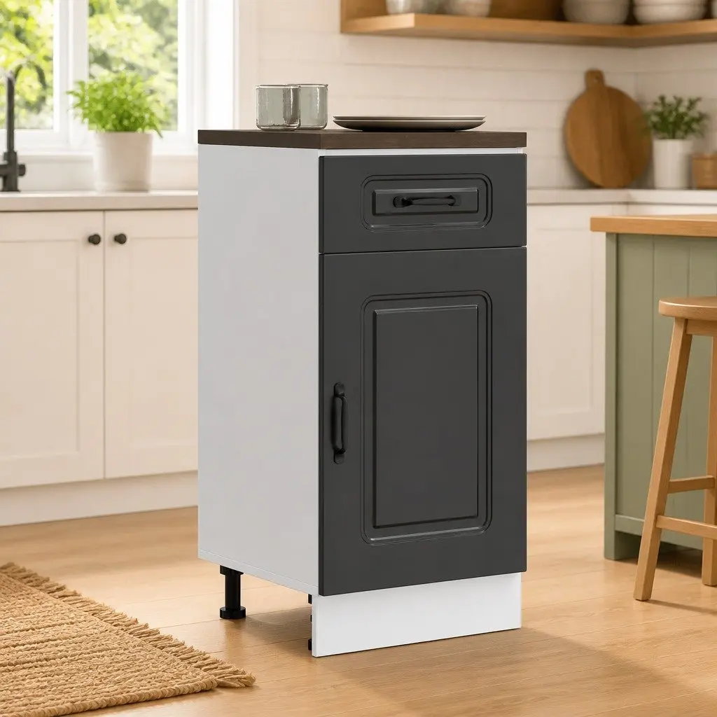 Kitchen Base Cabinet Engineered Wood Storage Organiser Black