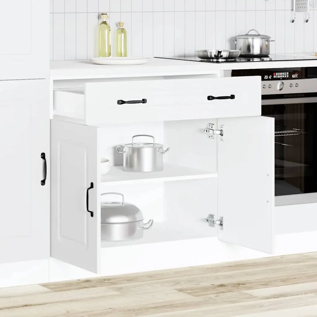 Kitchen Base Cabinet Adjustable Feet White Engineered Wood Storage Cupboard
