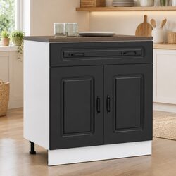 Engineered Wood Kitchen Base Cabinet in Black with Adjustable Feet