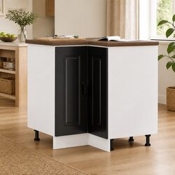 Corner Base Cabinet in Black Engineered Wood for Kitchens
