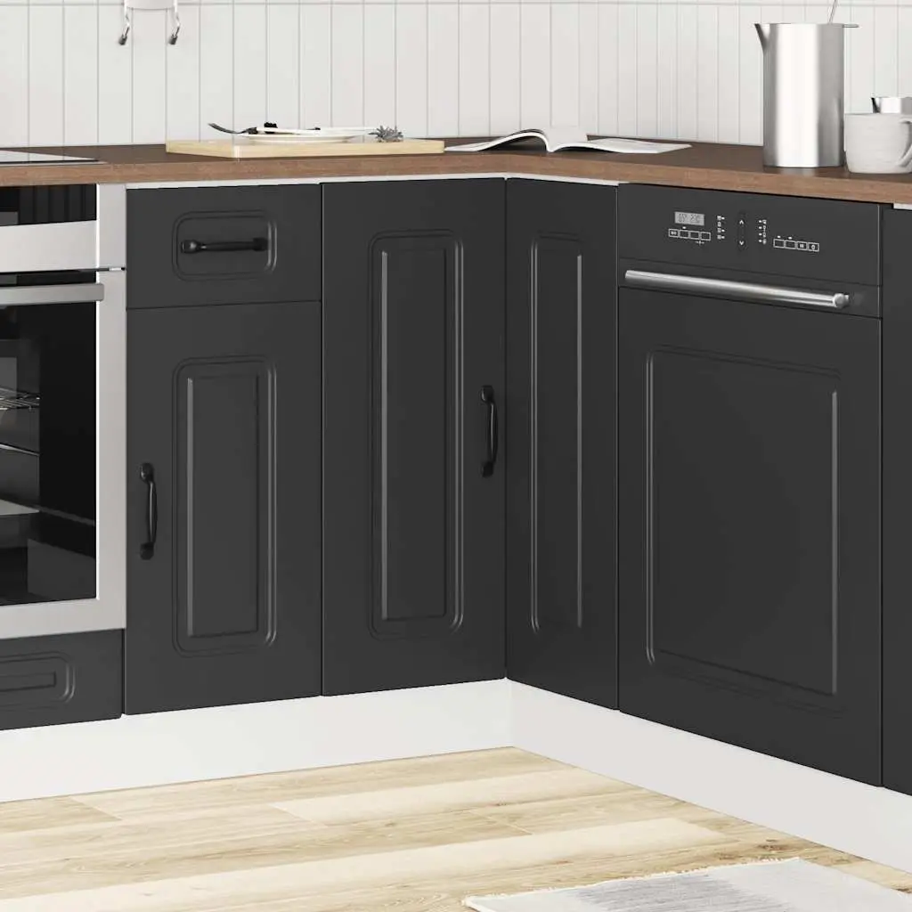 Kitchen Corner Base Cabinet Engineered Wood Adjustable Feet Black