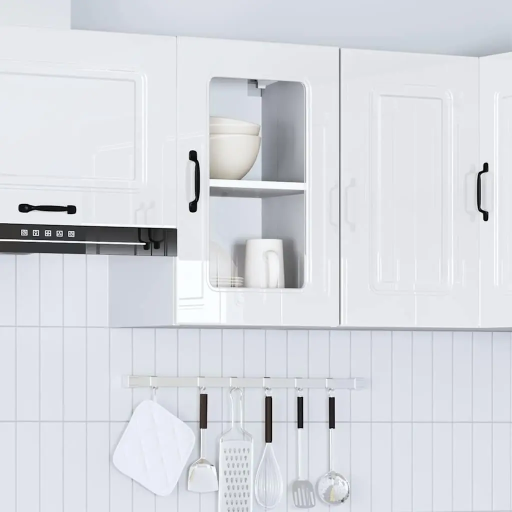 Kitchen Cabinet Glass Door Wall Mounted White High Gloss Engineered Wood