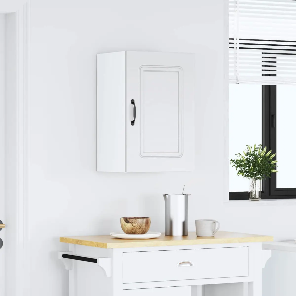 Kitchen Cabinet White Engineered Wood Storage Wall Unit