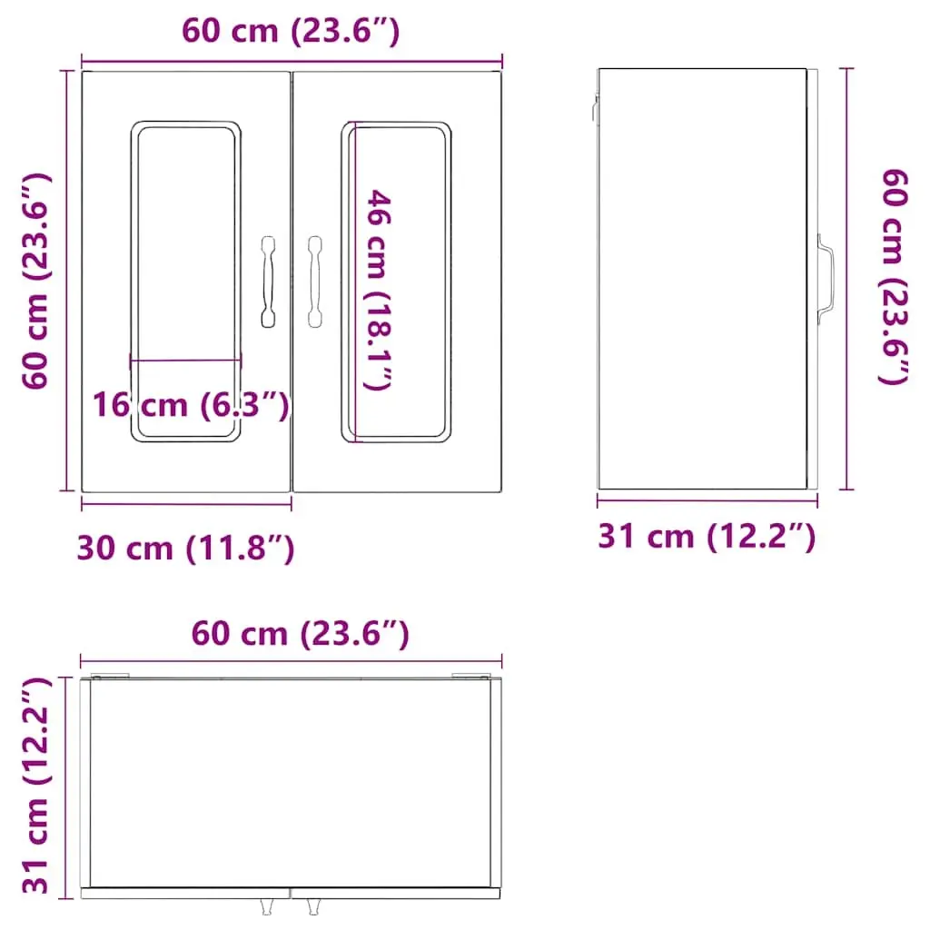 Wall-Mounted Storage Unit Engineered Wood Black Glass Door Kitchen Cabinet