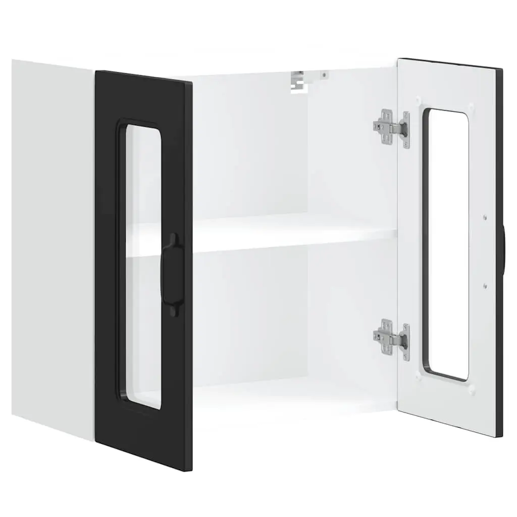 Wall-Mounted Storage Unit Engineered Wood Black Glass Door Kitchen Cabinet