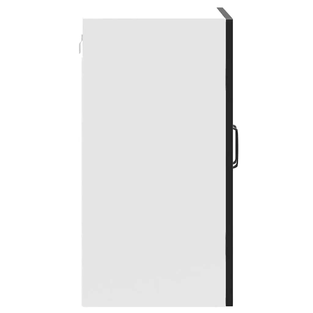 Wall-Mounted Storage Unit Engineered Wood Black Glass Door Kitchen Cabinet