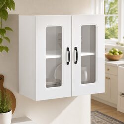 Engineered Wood Wall-Mounted Kitchen Cabinet with Glass Door