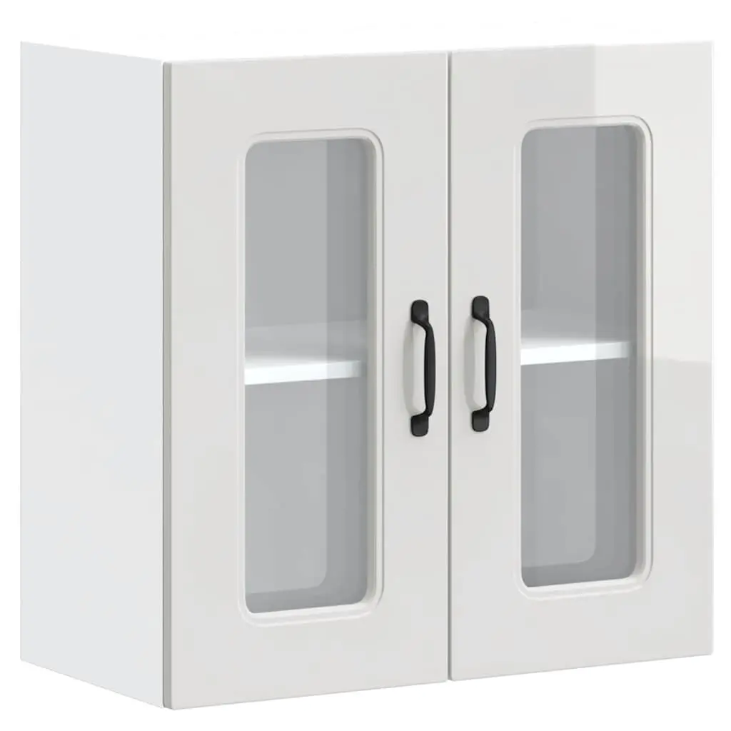 Wall Mounted Kitchen Cabinet Organiser White Engineered Wood Glass Door Space Saving Storage Unit