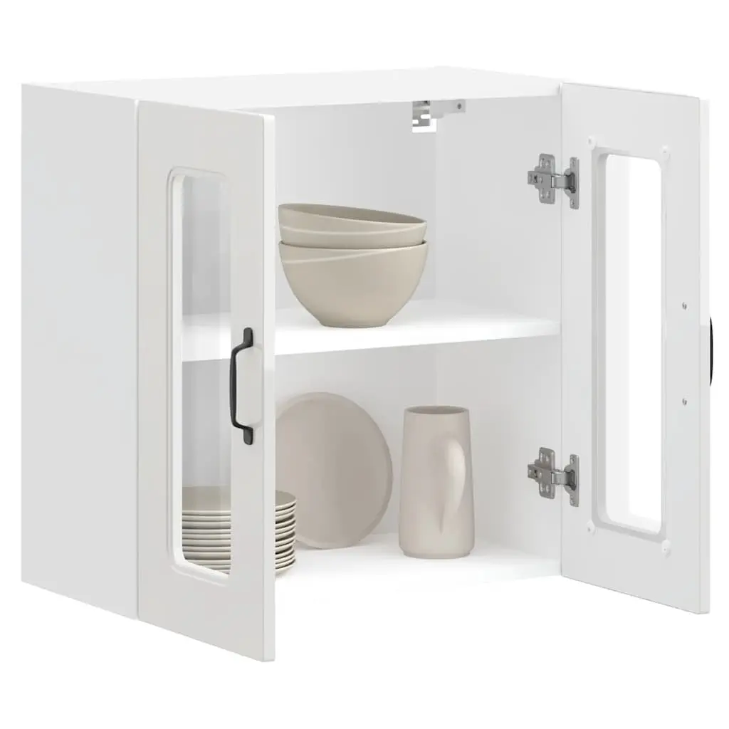 Wall Mounted Kitchen Cabinet Organiser White Engineered Wood Glass Door Space Saving Storage Unit