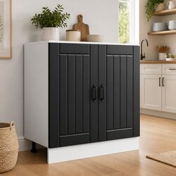 Black Engineered Wood Sink Base Cabinet with Doors