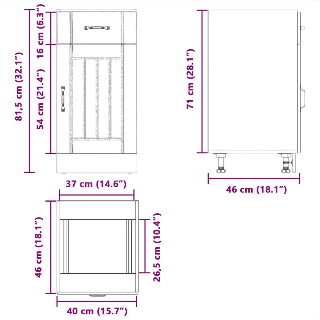 Kitchen Base Cabinet Adjustable Feet White Engineered Wood Storage Unit