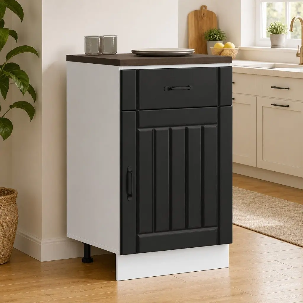 Kitchen Base Cabinet Engineered Wood Storage Cupboard Black
