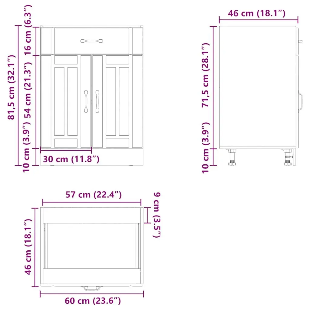Kitchen Base Cabinet White Engineered Wood Storage Cupboard Sink Unit Doors