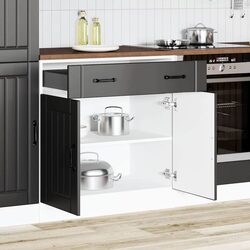 Kitchen Base Cabinet Black Engineered Wood Sink Storage Cupboard with
