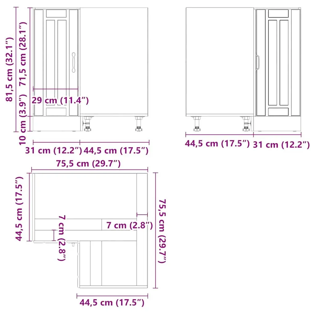 Kitchen Corner Base Cabinet Adjustable Feet White Engineered Wood