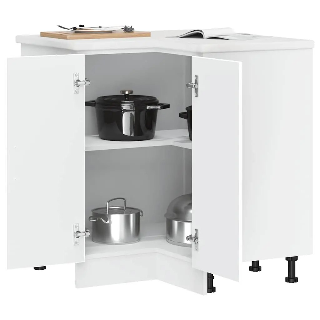 Kitchen Corner Base Cabinet Adjustable Feet White Engineered Wood