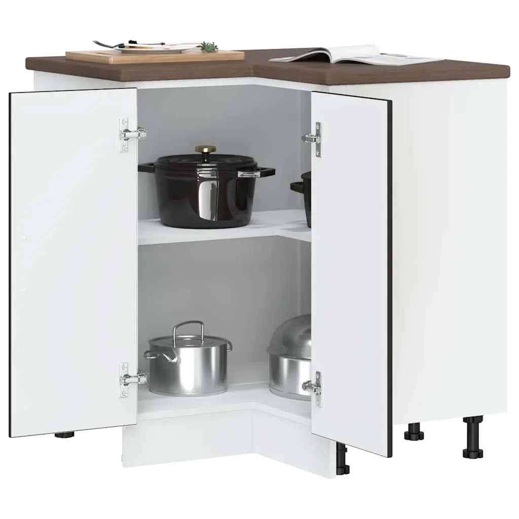Kitchen Cabinet Black Engineered Wood Corner Base Unit Adjustable Feet Storage