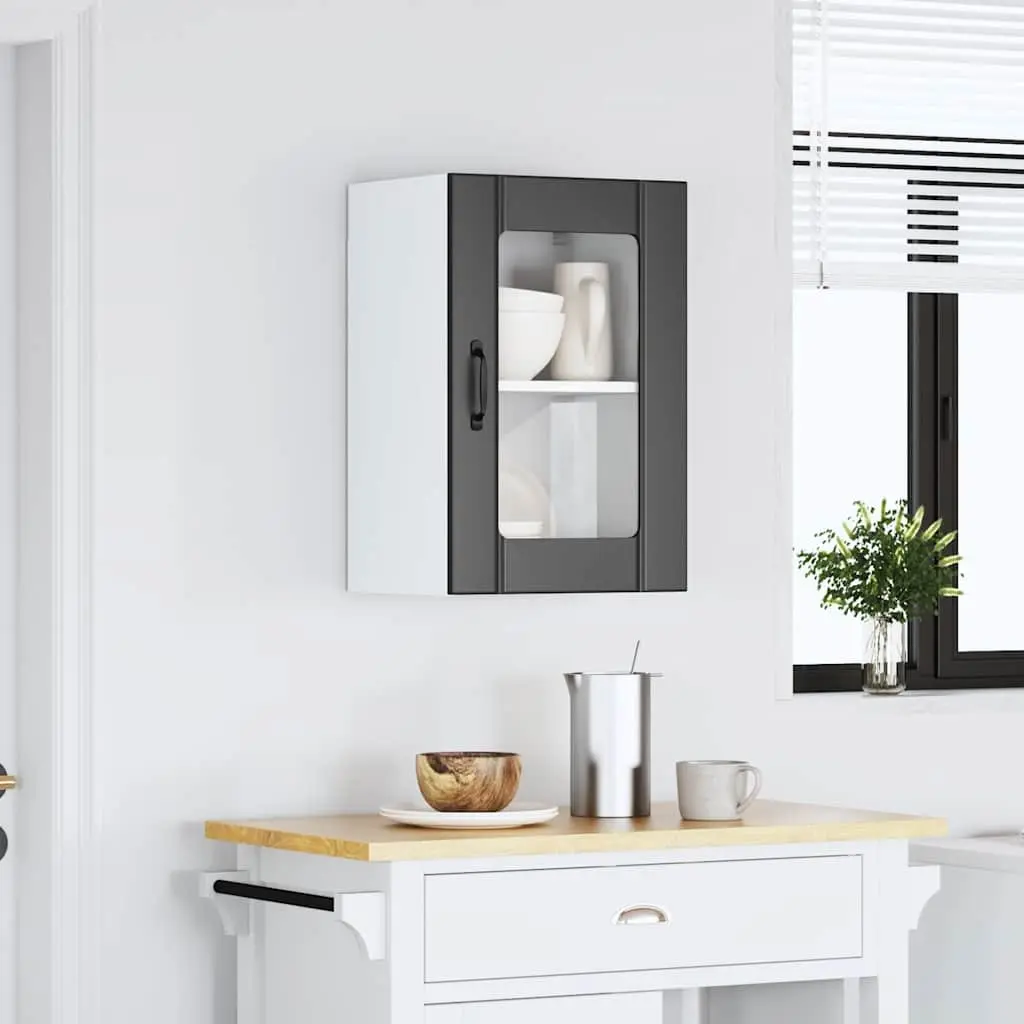 Kitchen Cabinet Wall-Mounted Storage Glass Door Black Engineered Wood