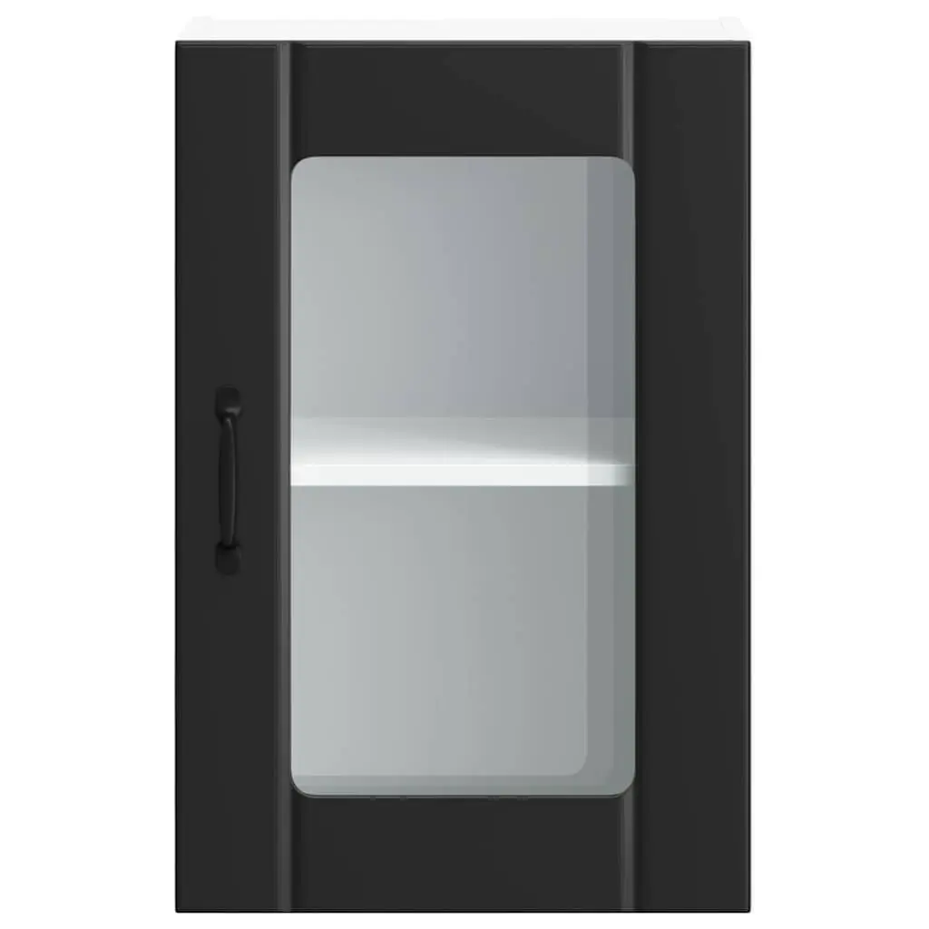 Kitchen Cabinet Wall-Mounted Storage Glass Door Black Engineered Wood