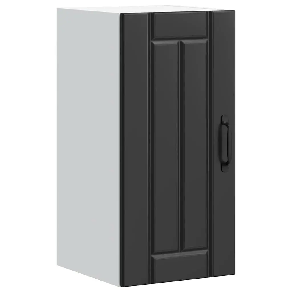 Kitchen Cabinet Wall-Mounted Engineered Wood Storage Black Glass Door