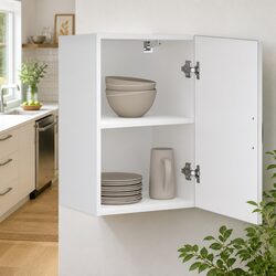 Wall-Mounted Kitchen Cabinet in White Engineered Wood