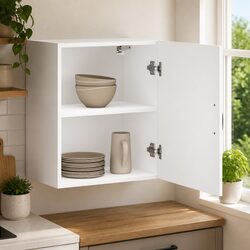 Kitchen Wall Cabinet in White Engineered Wood with Glass Door