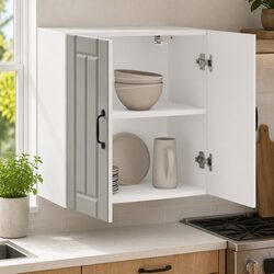Wall-Mounted Kitchen Cabinet in White Engineered Wood