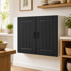 Wall-Mounted Kitchen Storage Cabinet in Black with Glass Door