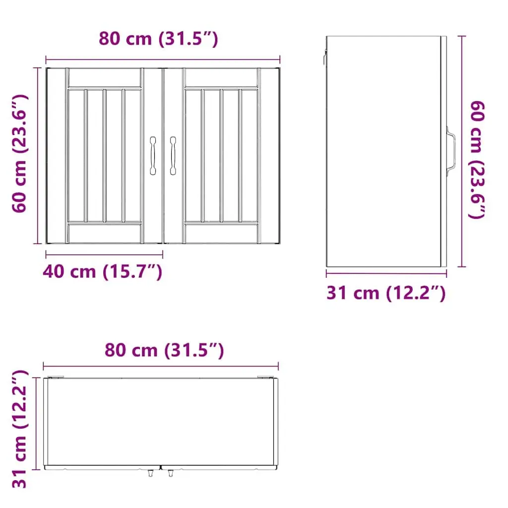 Kitchen Cabinet Wall-Mounted Space-Saving Black Engineered Wood Glass Door