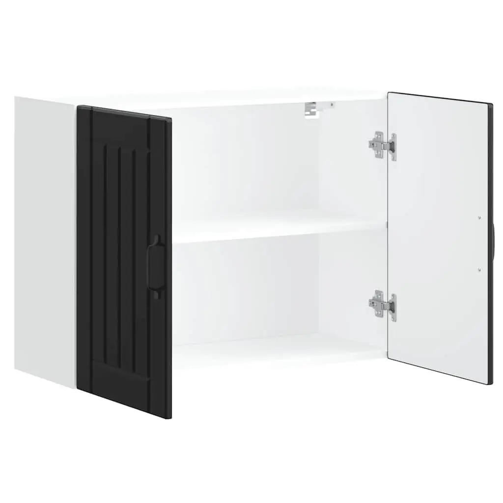 Kitchen Cabinet Wall-Mounted Space-Saving Black Engineered Wood Glass Door