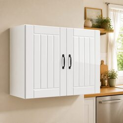 Wall-Mounted Kitchen Cabinet in White Engineered Wood