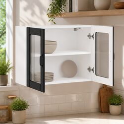 Black Engineered Wood Kitchen Wall Cabinet with Glass Door