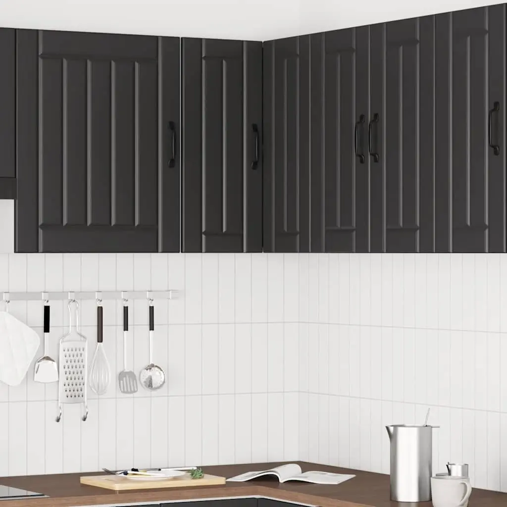 Kitchen Corner Cabinet Wall-Mounted Engineered Wood Storage Black