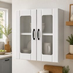 Wall-Mounted Kitchen Cabinet with Glass Door in White