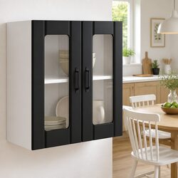 Black Engineered Wood Kitchen Wall Cabinet with Glass Door