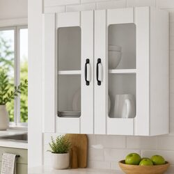 Wall-Mounted Kitchen Storage Cabinet with Glass Door, White