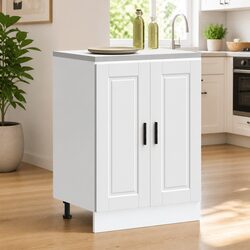Engineered Wood Kitchen Base Cabinet in White with Adjustable Feet