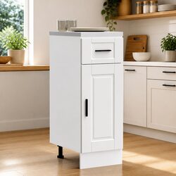 Engineered Wood Kitchen Base Cabinet in White with Adjustable Feet
