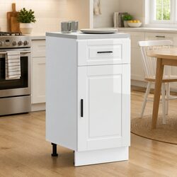Engineered Wood Kitchen Base Cabinet with White High Gloss Finish